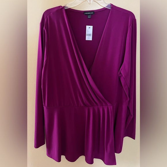 Lane Bryant Tops - Lane Bryant Long Sleeve Surplice Peplum Faux Wrap Blouse 18/20 In Deep Fuchsia